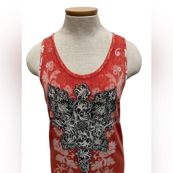 3/$15 Vintage Y2K 2000’s Floral Cross Embellished Red Dress Bling Women’s Large - Picture 3 of 9